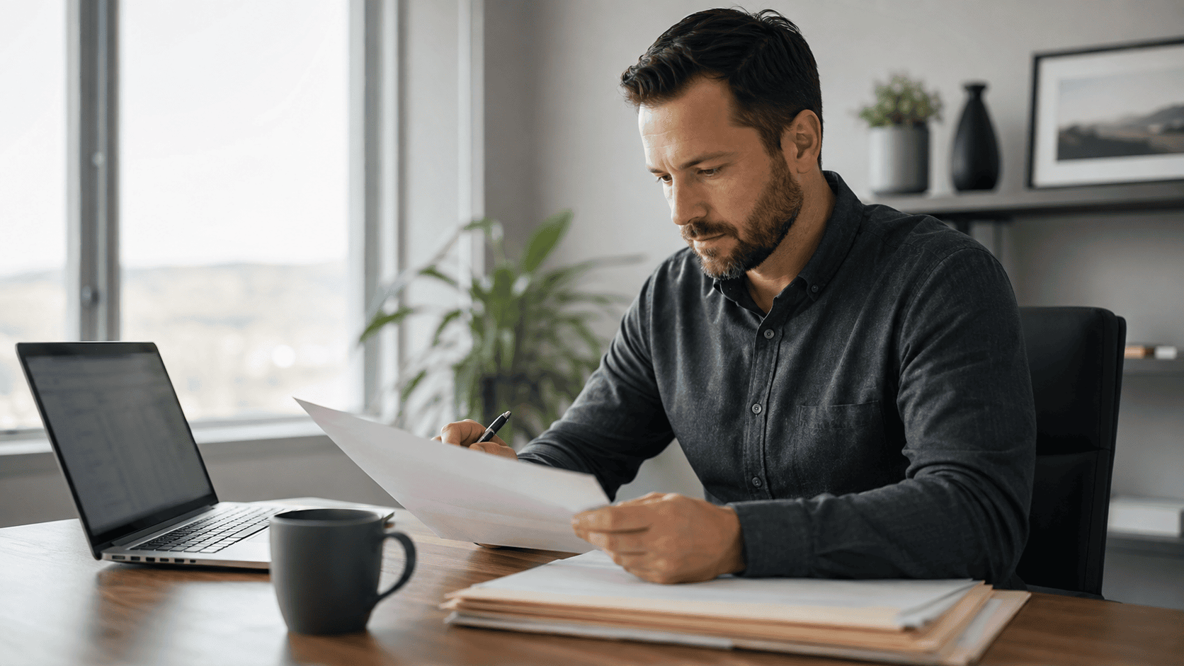 Utah small business owner reviewing a payroll report while comparing payroll companies